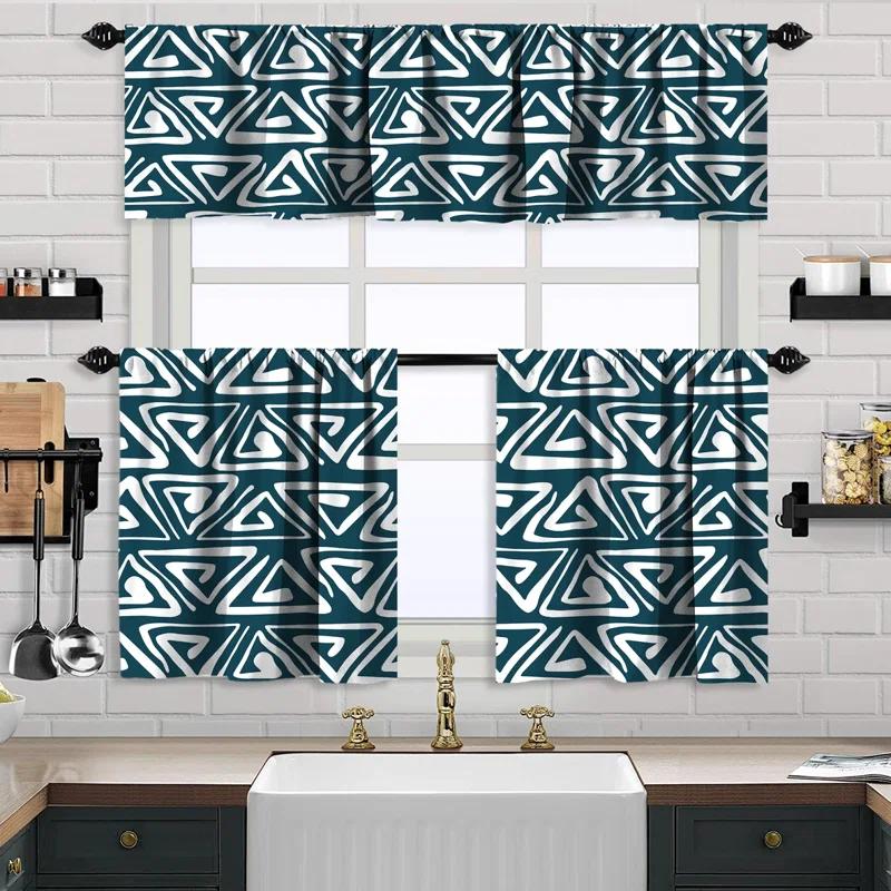 Boho Design Kitchen Valance (50X14) And 2 Tiers Cafe Curtains