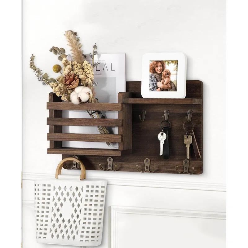 ENAMOST Mail Holder For Wall Mail Organizer With Key Hooks With Floating Shelf