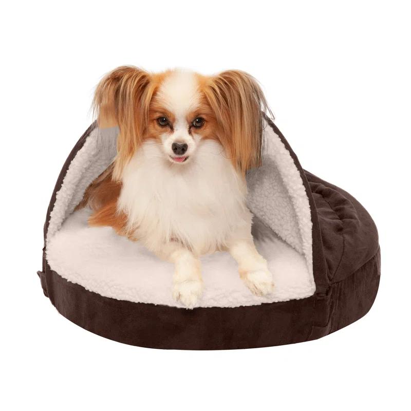 FurHaven Faux Sheepskin Round Hooded Orthopedic Dog Bed
