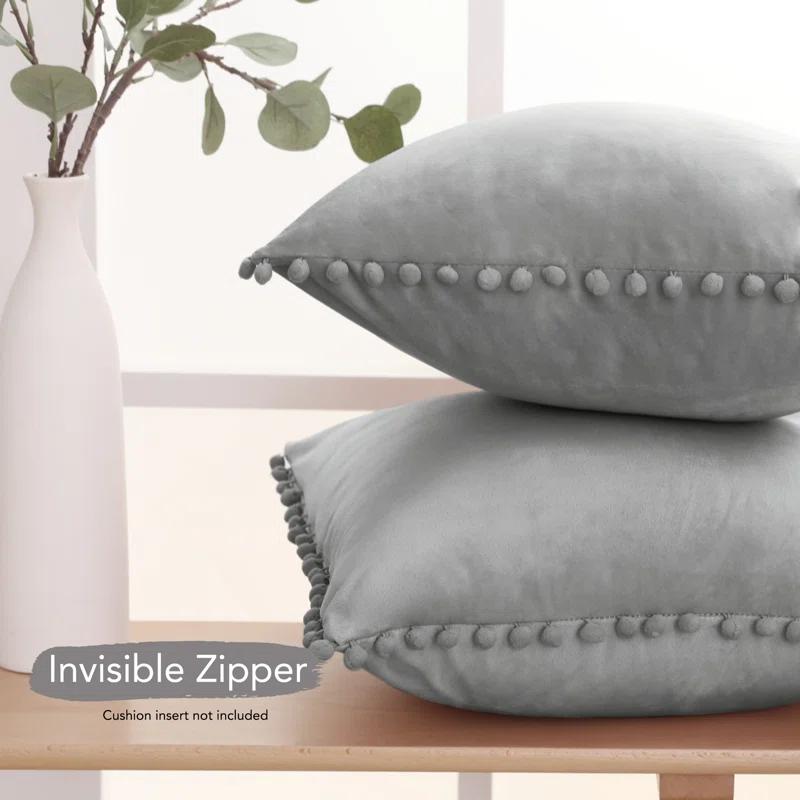 Deconovo Deconovo Pom-poms Velvet Reversible Pillow Cover (Set of 2)