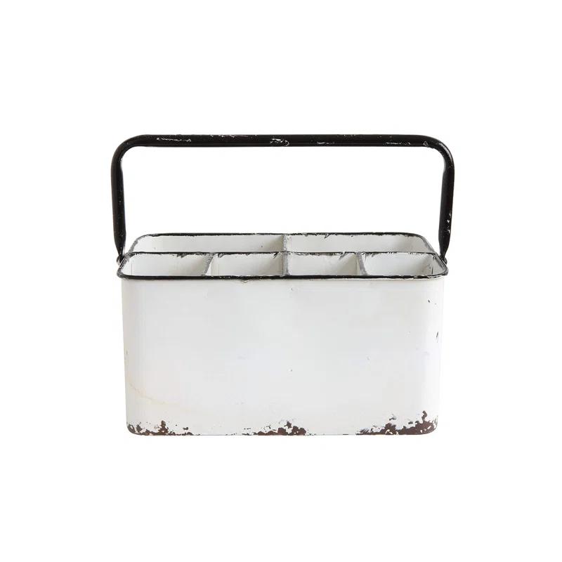 Hokku Designs Distressed White Metal Caddy With 6 Compartments