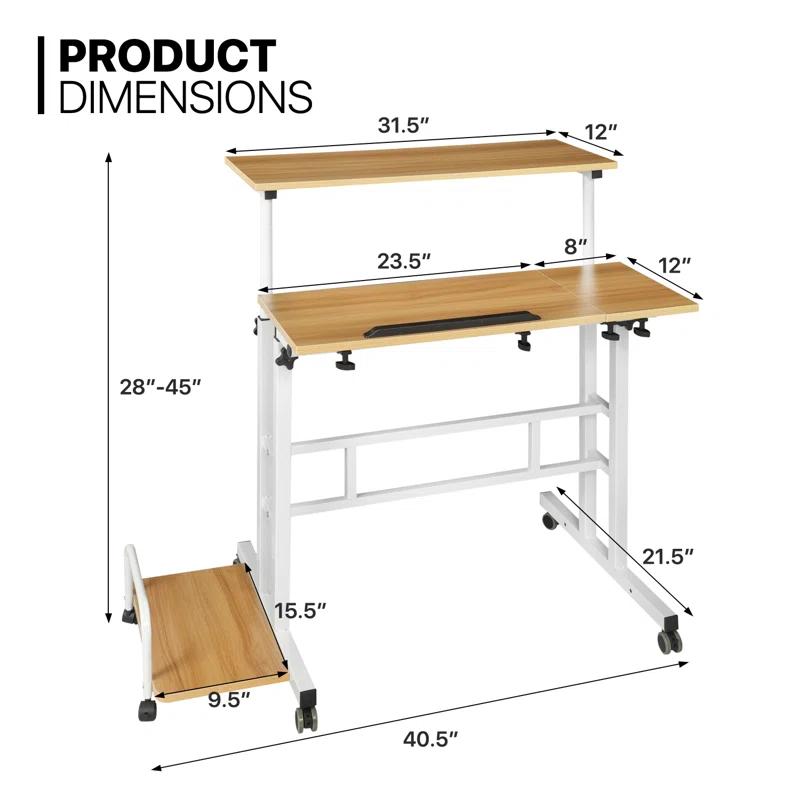 MoNiBloom Mobile Computer Desk Workstation, Rolling Laptop Standing Table with Monitor Shelf and Host Rack