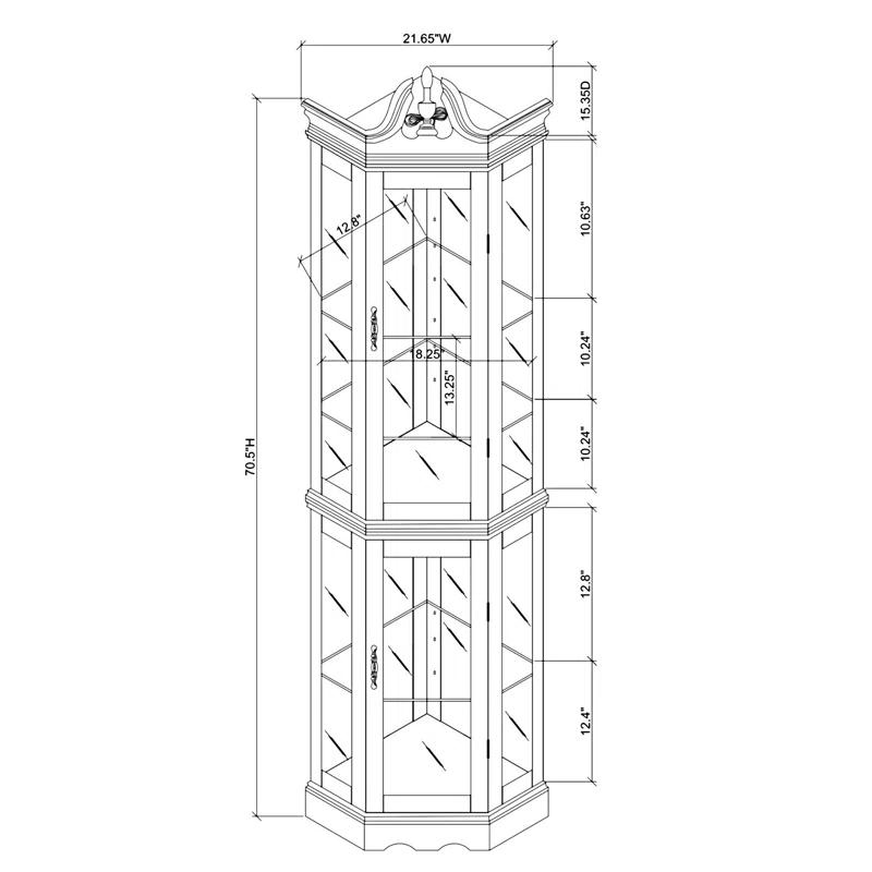 wendeway Walnut Corner Curio Cabinet With Lights,Adjustable Tempered Glass Shelves, Mirrored Back, Display Cabinet,Sideboard,Bookshelf