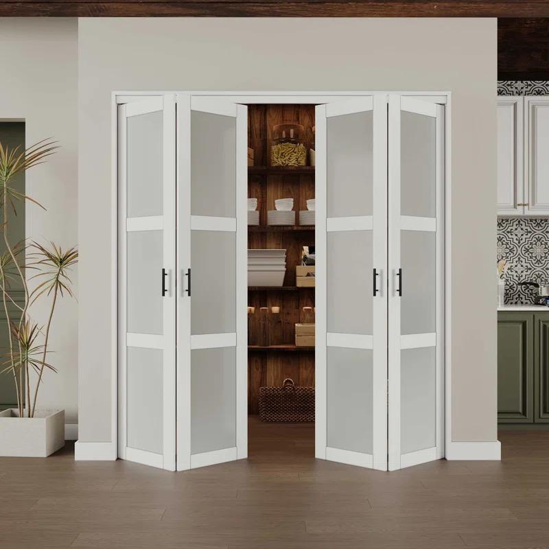 Home Worthy 3 Frosted  Lite Glass Bi-Fold Door With Installation Hardware Kit  And Handle
