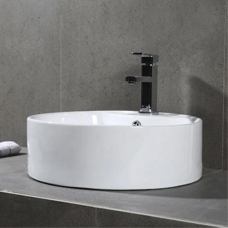 Safavieh Mira 16.92'' White Ceramic Circular Bathroom Sink with Overflow