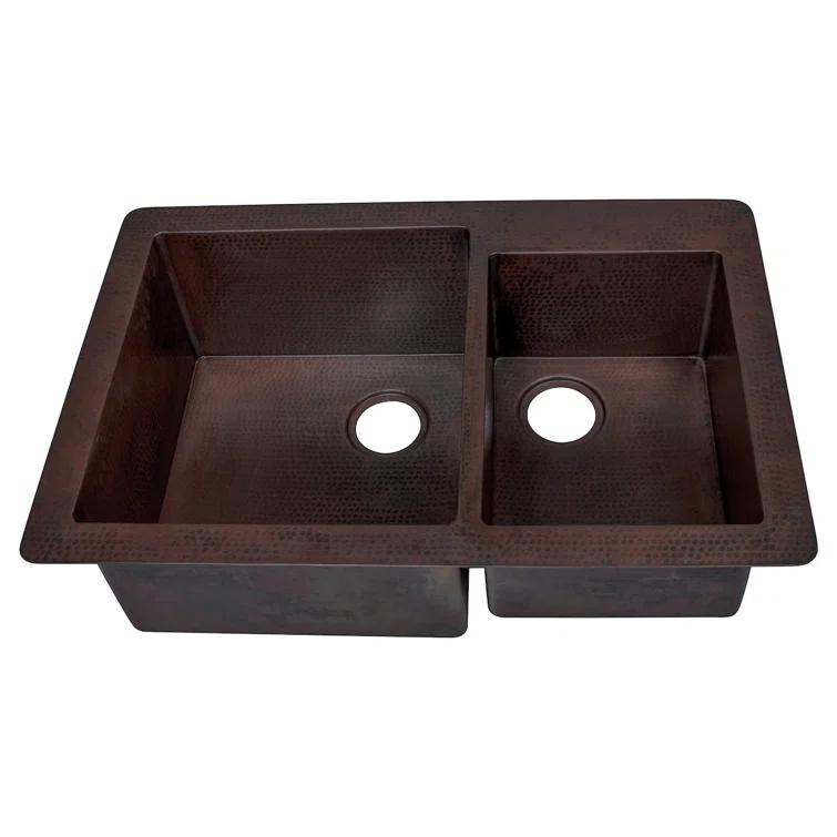Novatto Guadalajara 33'' L Double Bowl Copper Kitchen Sink TCK-006AN