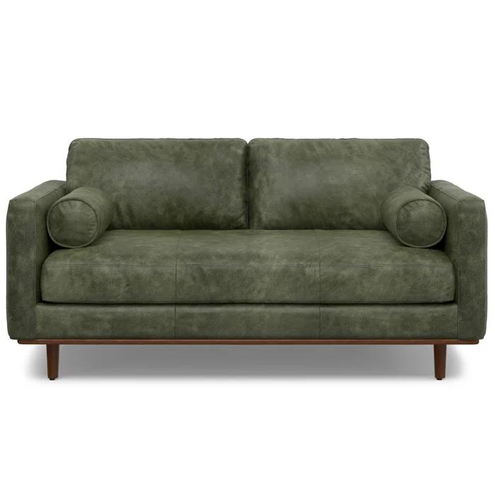 Simpli Home Morrison Genuine Leather Sofa, Mid-Century Modern Couch for Living Room, Handcrafted with Removable Cushions