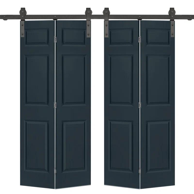 Calhome Paneled MDF Composite Double Bifold Barn Doors with Installation Hardware Kit