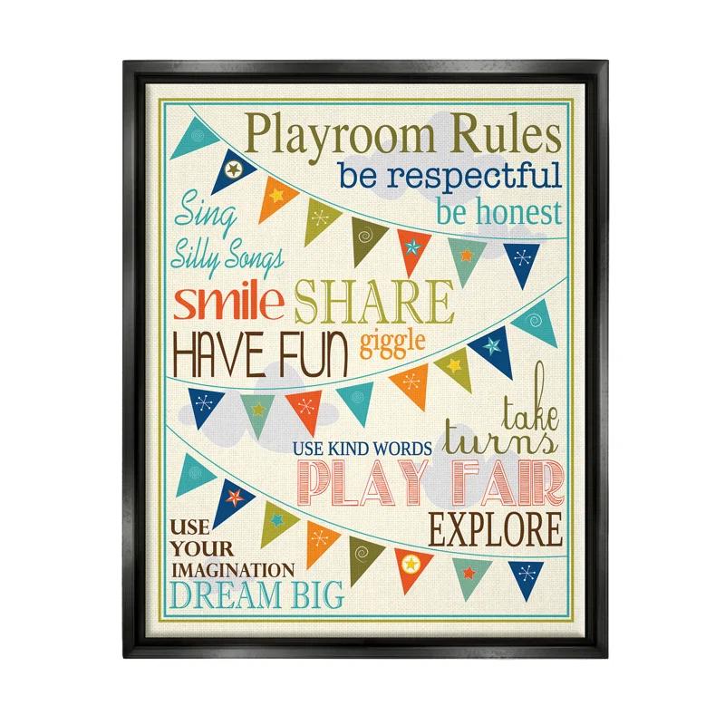 Stupell Industries " Playroom Rules With Pennants " by Finny And Zook Painting Print