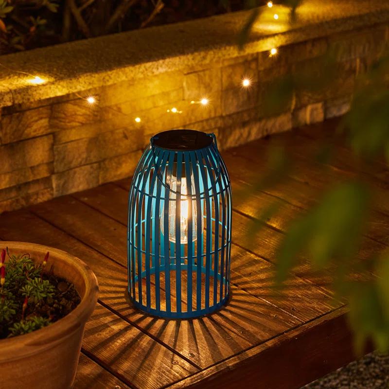 9.75" Metal Woven Solar Powered  Outdoor Hanging Lantern