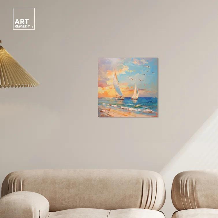 Art Remedy Art Remedy Sailboats In The Sunset Framed Sailing 1 Piece Canvas Wall Art 56057