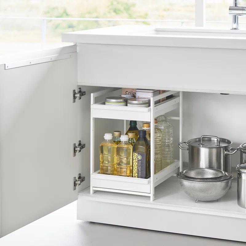 Yamazaki Home Yamazaki Home Tower Under-Sink Rack With Pull-Out Shelf, Versatile Kitchen Cabinet Storage Drawers, 2 Tiers, Sturdy Organization System - Steel