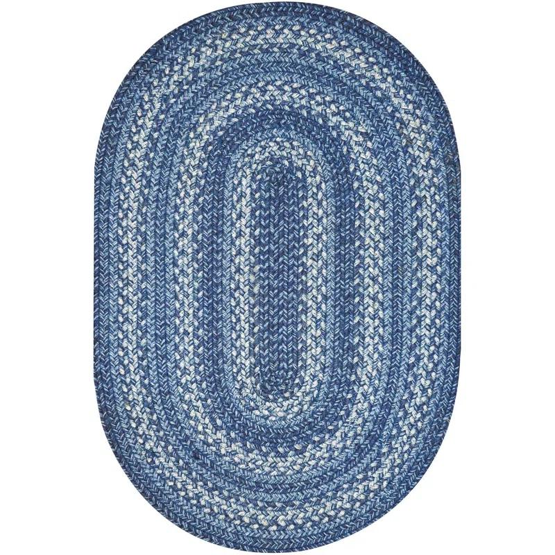 Damell Braided Non-Shedding Reversible Jute Blue Rug