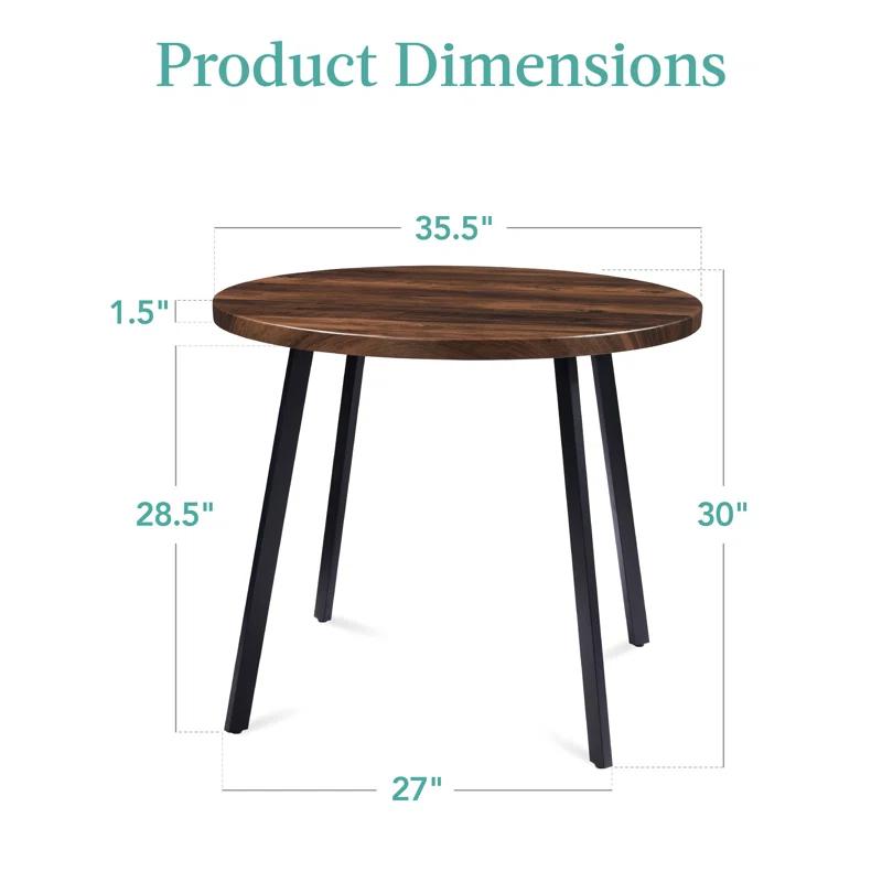 17 Stories 35.5In Mid-Century Modern Round Dining Table W/ Steel Legs, Adjustable Feet -