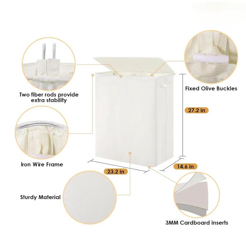 Latitude Run® 160L Laundry Hamper 3 Section, Dirty Clothes Hamper With Lid