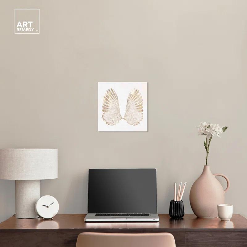 Art Remedy Soft Angel Wings Canvas Elegant White Gold Wall Art by Art Remedy