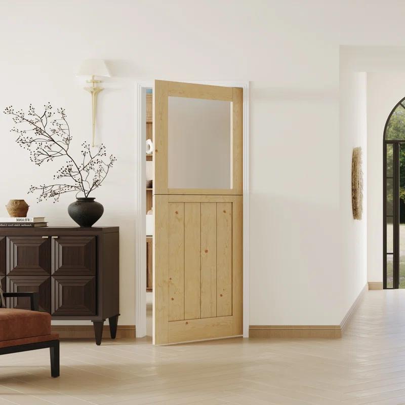 CHIC MODE Interior Dutch Door - Half Frosted Glass Split Single Door Slab, Modern Style Farmhouse Closet Door, Natural Pine Wood(Not Include Door Hinges)