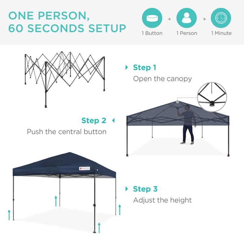 Best Choice Products Best Choice Products Easy Setup Pop Up Canopy W/ 1-Button Setup, Wheeled Case, 4 Weight Bags