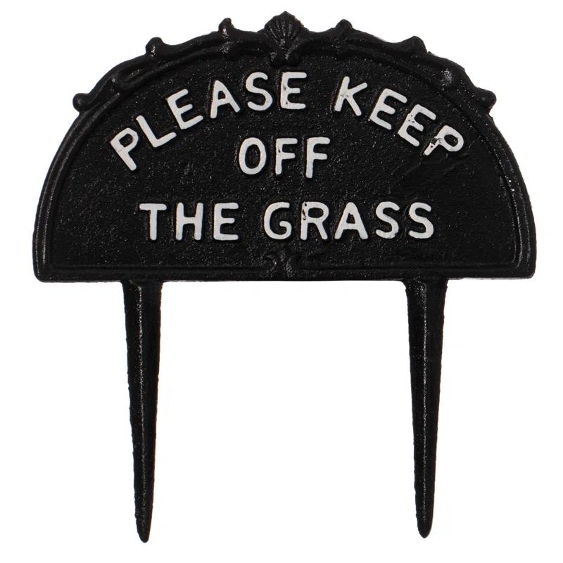 Gardenised Please Keep Off the Grass Post, Outdoor Warning Ground Cast Iron Stake