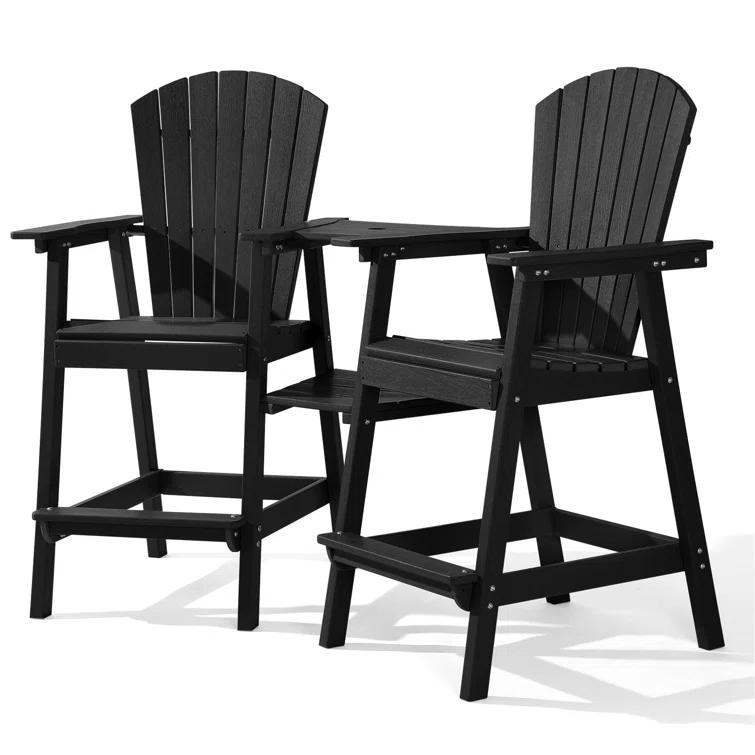 Rosecliff Heights HDPE Tall Adirondack Chair Set with Removable Double Trays (Set of 2)