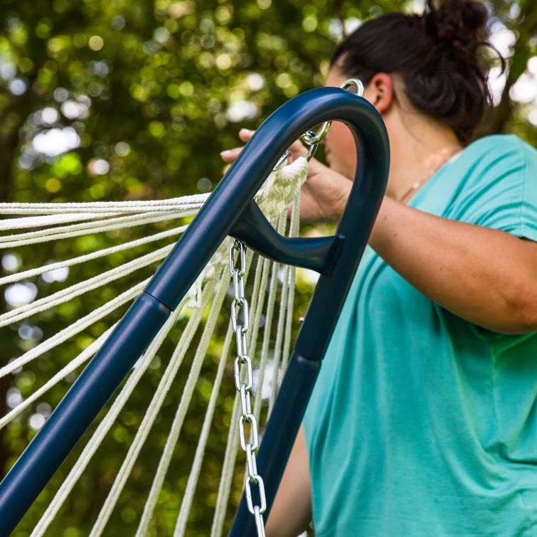 Arlmont & Co. Patrricia Quilted Polyester Curved Metal Spreader Bar Hammock with Pillow - Catalina Beach