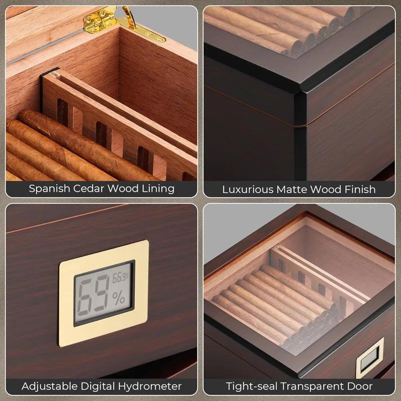 GLENCREAG GLENCREAG MMT-3041 Cigar Humidor Box for 55 Counts, Spanish Cedar Lining, Digital Hygrometer