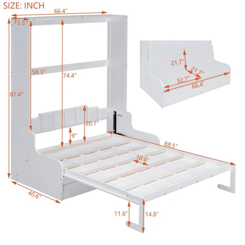 GZMWON Queen Size Murphy Bed Wall Bed With Cushion,White
