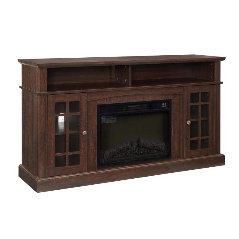 August Grove® Classic TV Media Stand Modern Entertainment Console with 23" Fireplace Insert for TV Up to 65" with Open and Closed Storage Space, 58.25"W 15.75"D 32"H