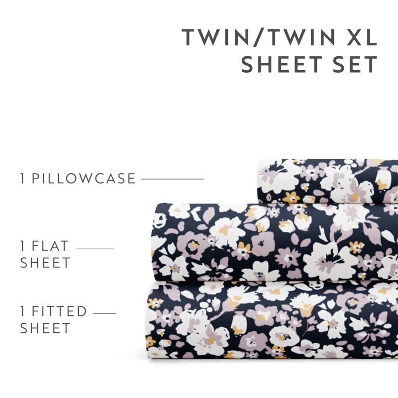 IEnjoy Home 4 Piece Sheet Set Patterned Microfiber Ultra Soft Bedding in Floral Dream