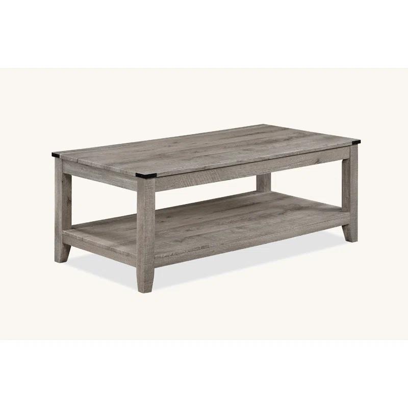 August Grove® Rustic Gray Brown 3-Piece Cocktail Set Wooden Table Top Rectangular Coffee Table And Two Matching Square End Tables Living Room Wooden Furniture Retro
