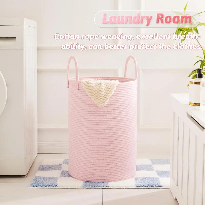 Beachcrest Home™ 60L Woven Cotton Rope Laundry Basket For Dirty Clothes In Bathroom And Living Room