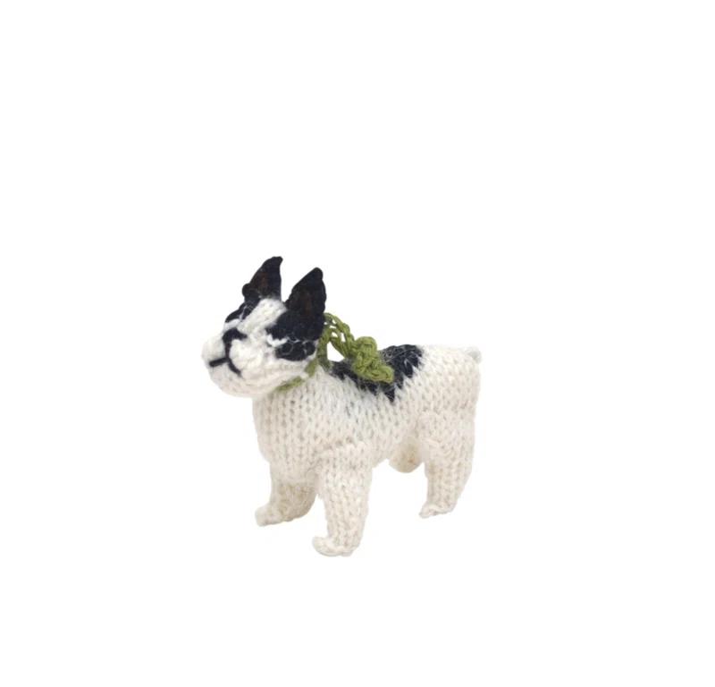 Arcadia Home French Bulldog Dog Hand Knit Christmas Ornament