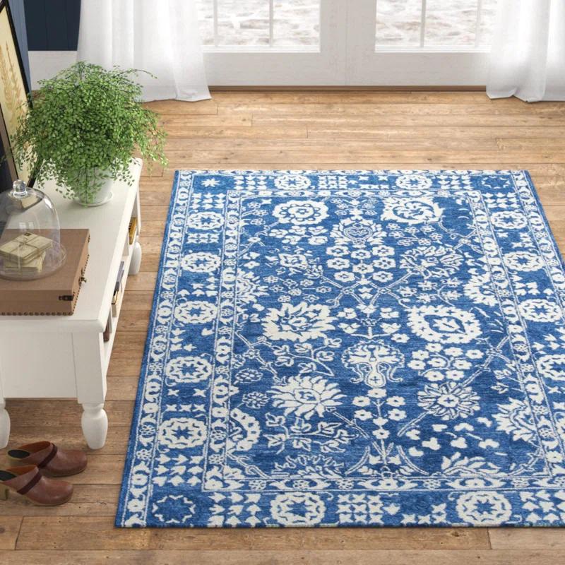 Cece Oriental Handmade Tufted Wool Blue/White Area Rug