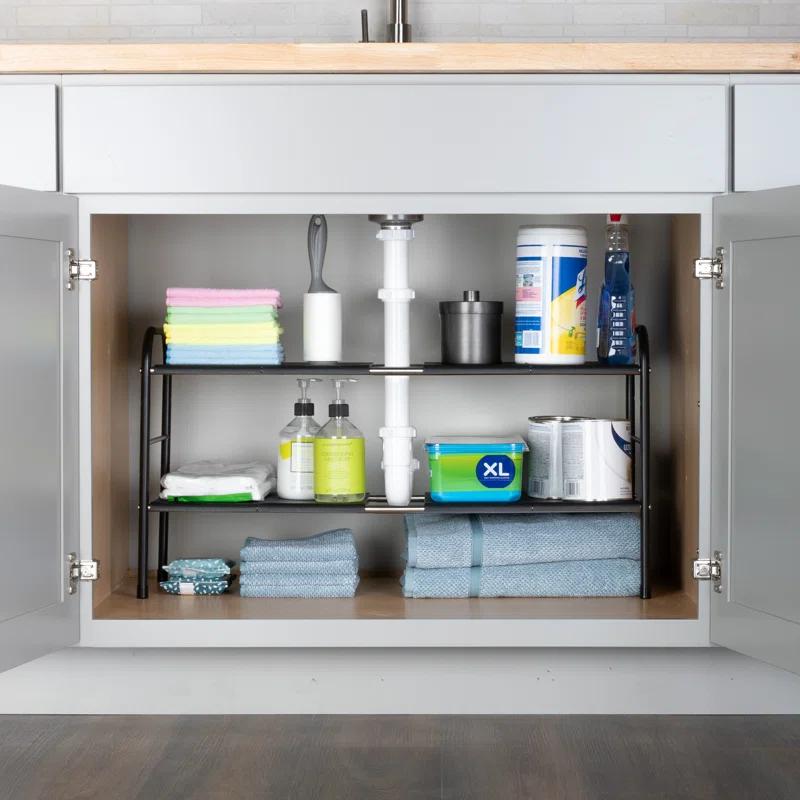 Under Sink Organizer - 2 Tier Adjustable Shelf Organizer with 8 Removable Panels - Kitchen or Bathroom Under Sink Organizers and Storage by Home-Complete