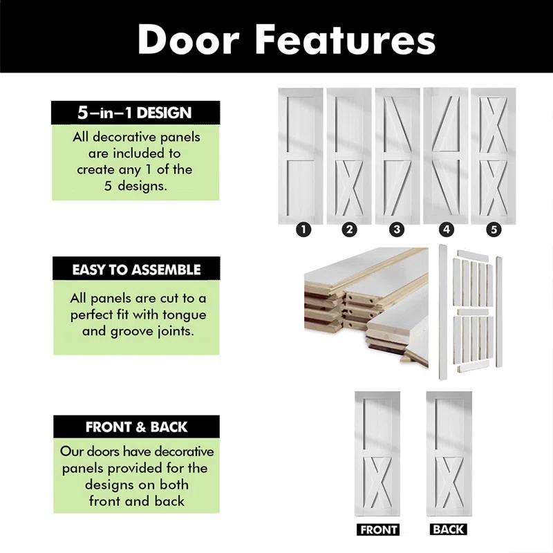 Homacer 80'' Solid Wood Barn Doors Semi-Gloss without Installation Hardware Kit Barn Door