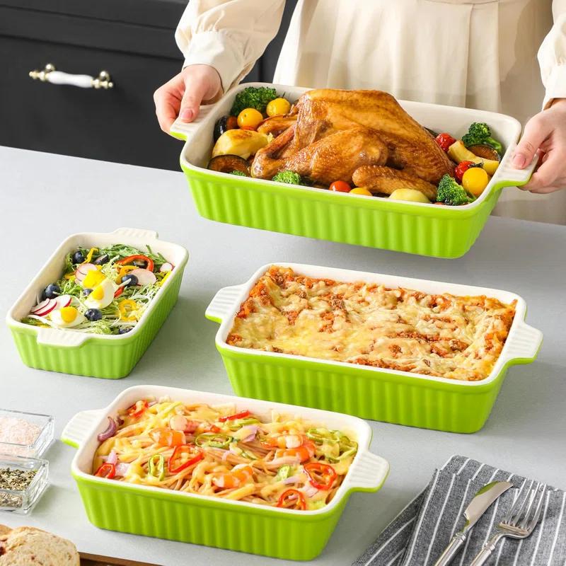 Adeco Trading Casserole Dishes For Oven, Porcelain Baking Dishes, Ceramic Bakeware Sets Of 4, Rectangular Lasagna Pans Deep With Handles For Baking Kitchen,  (9.4"/11.1"/12.2"/14.7"),
