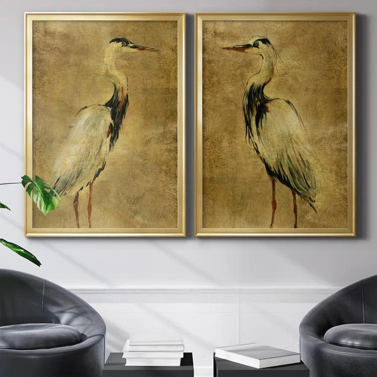 Beachcrest Home™ " Gold Crane At Dusk I " 2 - Pieces Painting Print