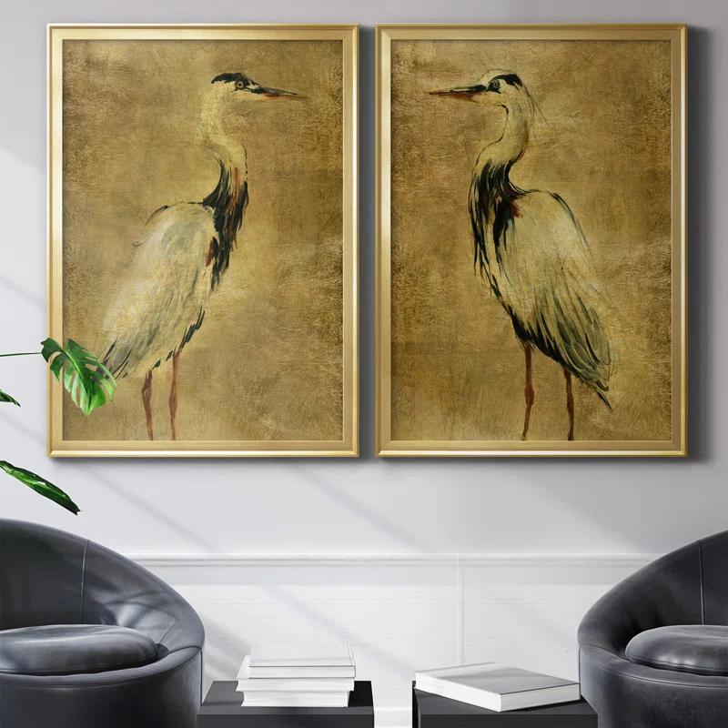 Beachcrest Home™ " Gold Crane At Dusk I " 2 - Pieces Painting Print