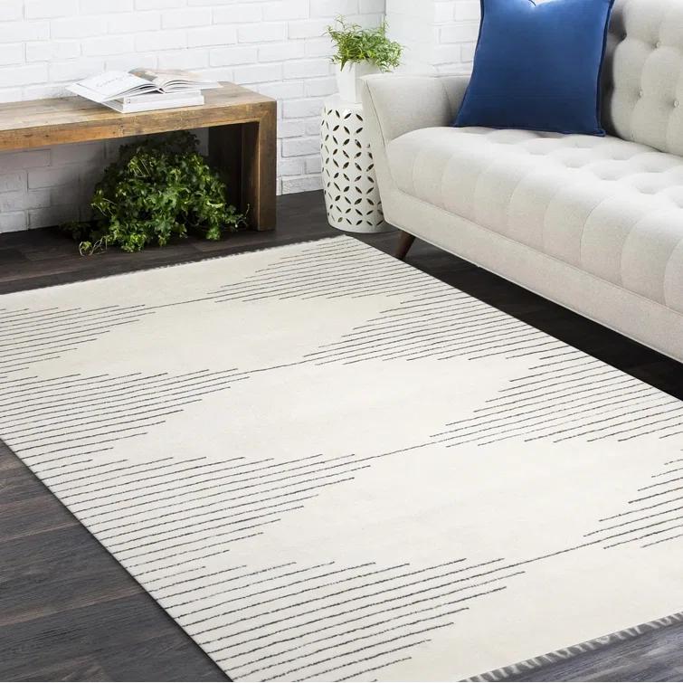 Handmade Ivory Wool 9' x 12' Rectangular Area Rug