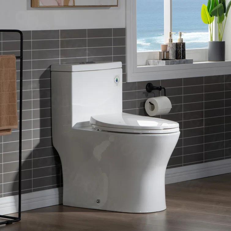 WoodBridge 1.28 GPF Elongated One Piece Dual-Flush Toilet with Soft-Closing Seat,MAP Flushing 1000G B0750-B/N