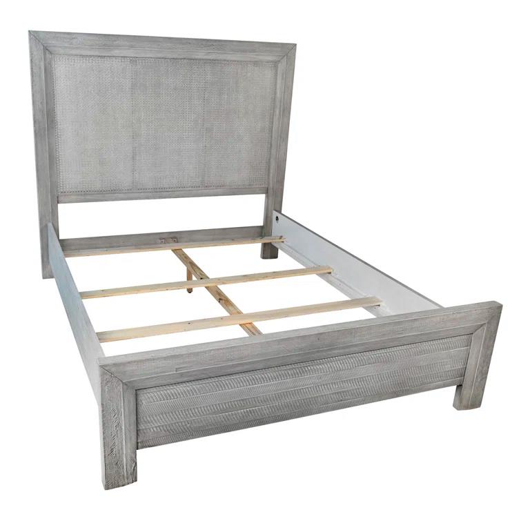Geneva King Light Grey Reclaimed Acacia Wood Upholstered Bed