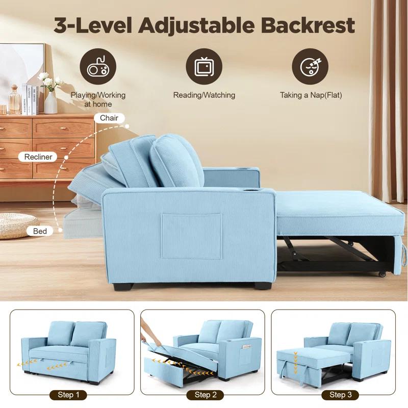 Ebern Designs Meit 49"W Convertible Sleeper Sofa 3-In-1 Reclining Sofa Bed Pull Out Couch Bed