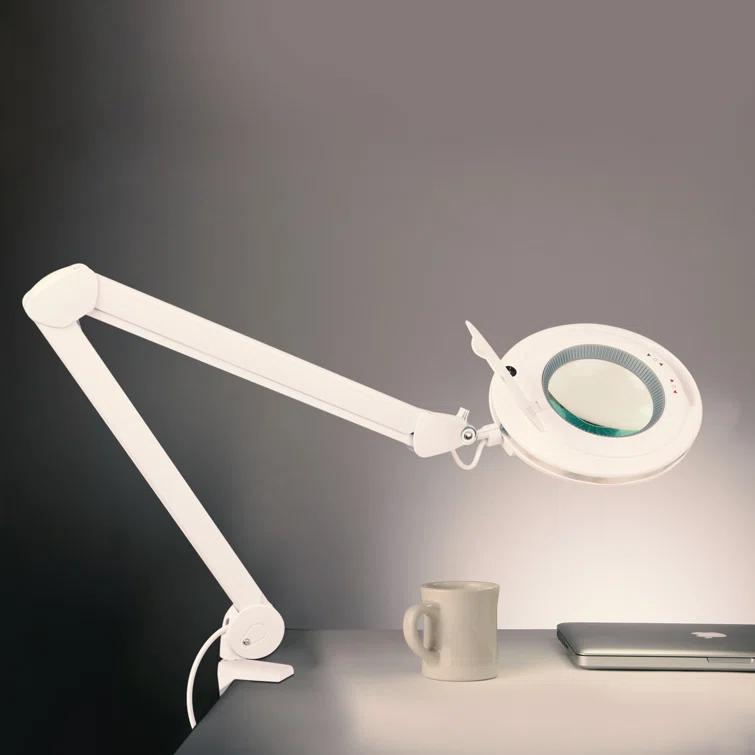 Brightech Lightview Pro 33 in. Adjustable Swing Arm Integrated 2.25X Magnifying Dimmable LED Desk Clamp Lamp
