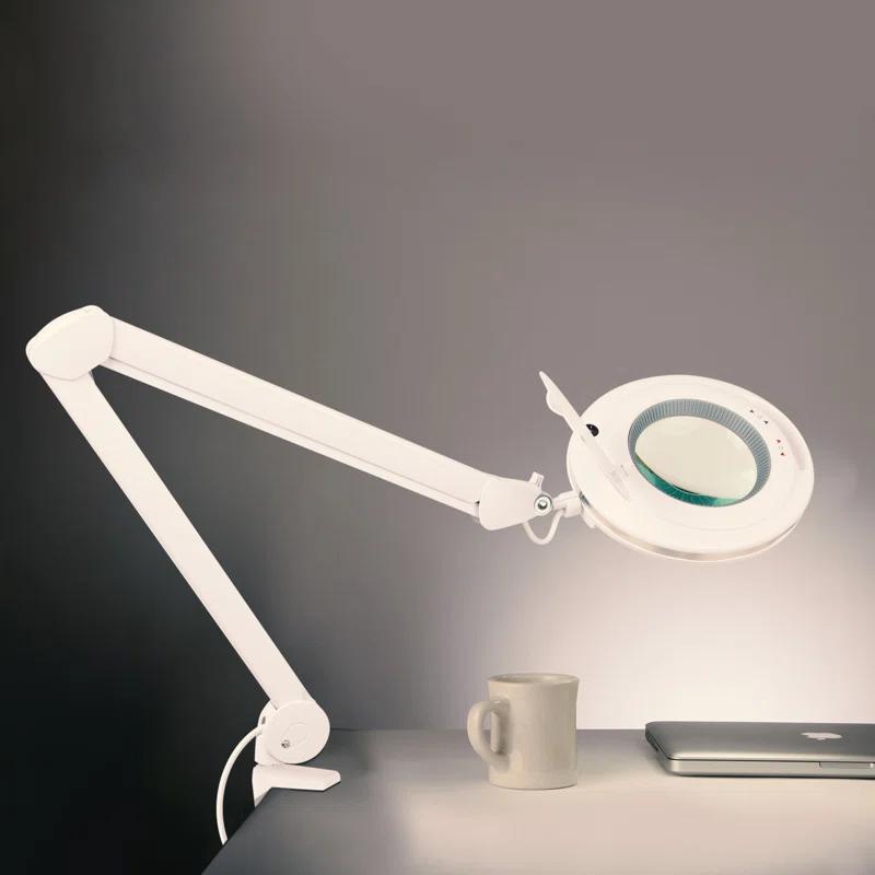 Brightech Lightview Pro 33 in. Adjustable Swing Arm Integrated 2.25X Magnifying Dimmable LED Desk Clamp Lamp