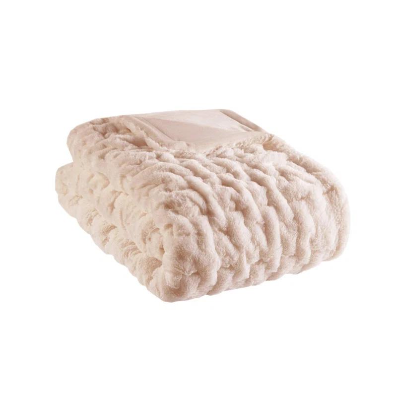 Madison Park Blush Ruched Fur Throw 50x60"