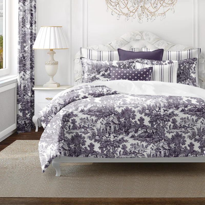 Au Village Toile Eggplant  Cotton Comforter Set 8 Piece