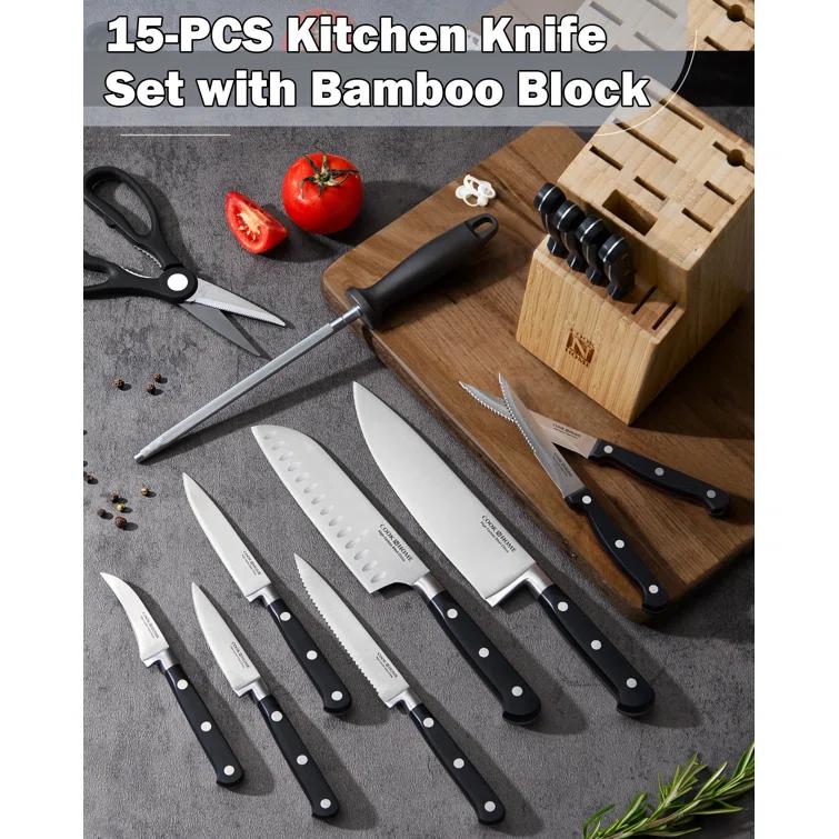 Cook N Home Cook N Home Kitchen Knife Set with Bamboo Storage Block 15-Piece