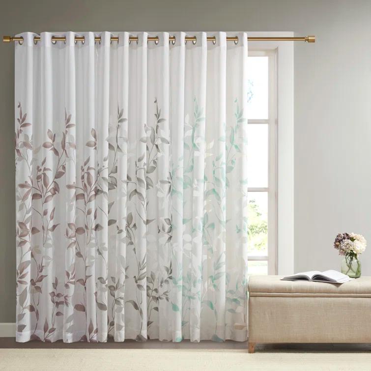 Madison Park Cecily Floral Printed Burnout Sheer Grommet Single Curtain Panel