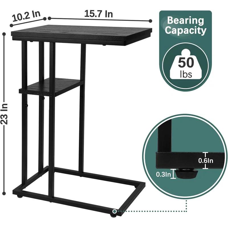 C Shaped End/ Side Table for Couch and Bed, Small Spaces, Living Room, Bedroom, Rustic Snack Table