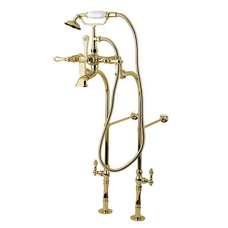 Kingston Brass Vintage Three-Handle 2-Hole Freestanding Clawfoot Tub Faucet Package with Supply Line and Hand Shower
